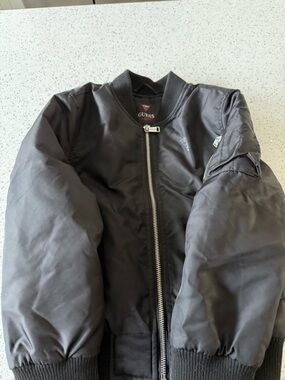 GUESS Black kids Bomber Jacket with Silver Zipper